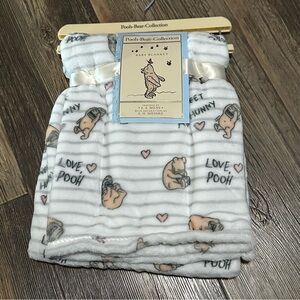 Pooh-Bear Collection striped plush baby blanket hearts love NEW 30X40